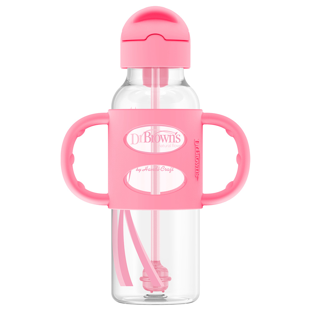 Dr. Brown's - Sippy Straw Bottle with Silicone Handles 250ml - Pink