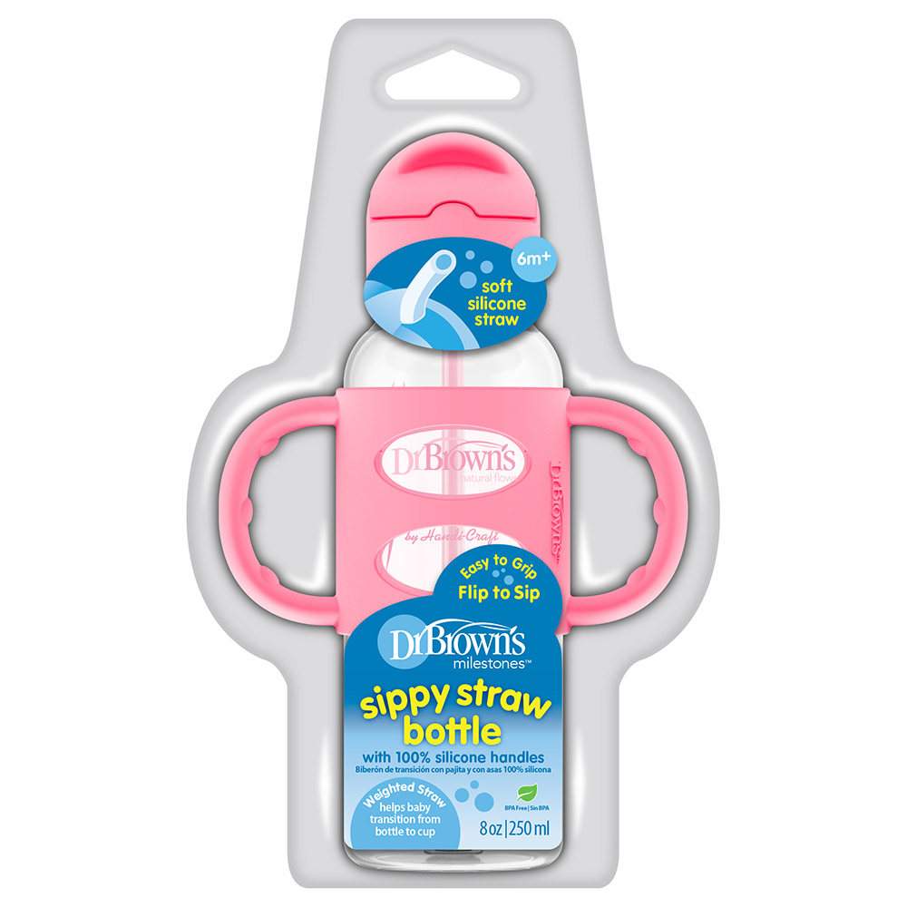 Dr. Brown's - Sippy Straw Bottle with Silicone Handles 250ml - Pink