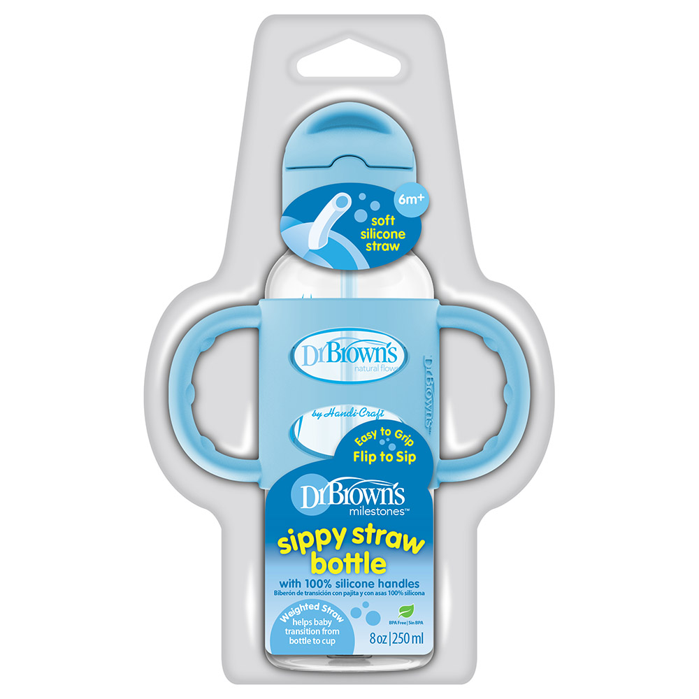 Dr. Brown's - Sippy Straw Bottle with Silicone Handles 250ml - Blue
