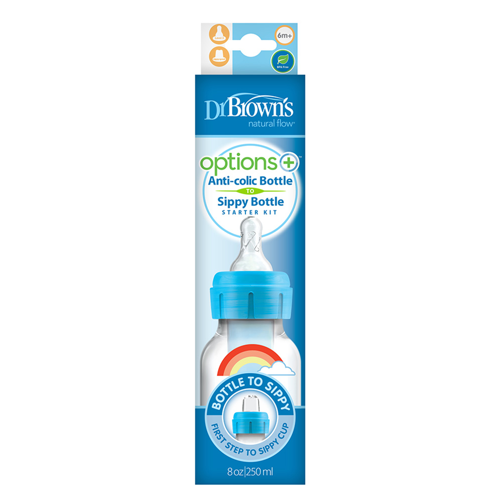 Dr. Brown's Polypropylene 250ml Narrow Options+ Bottle to Sippy Kit Blue