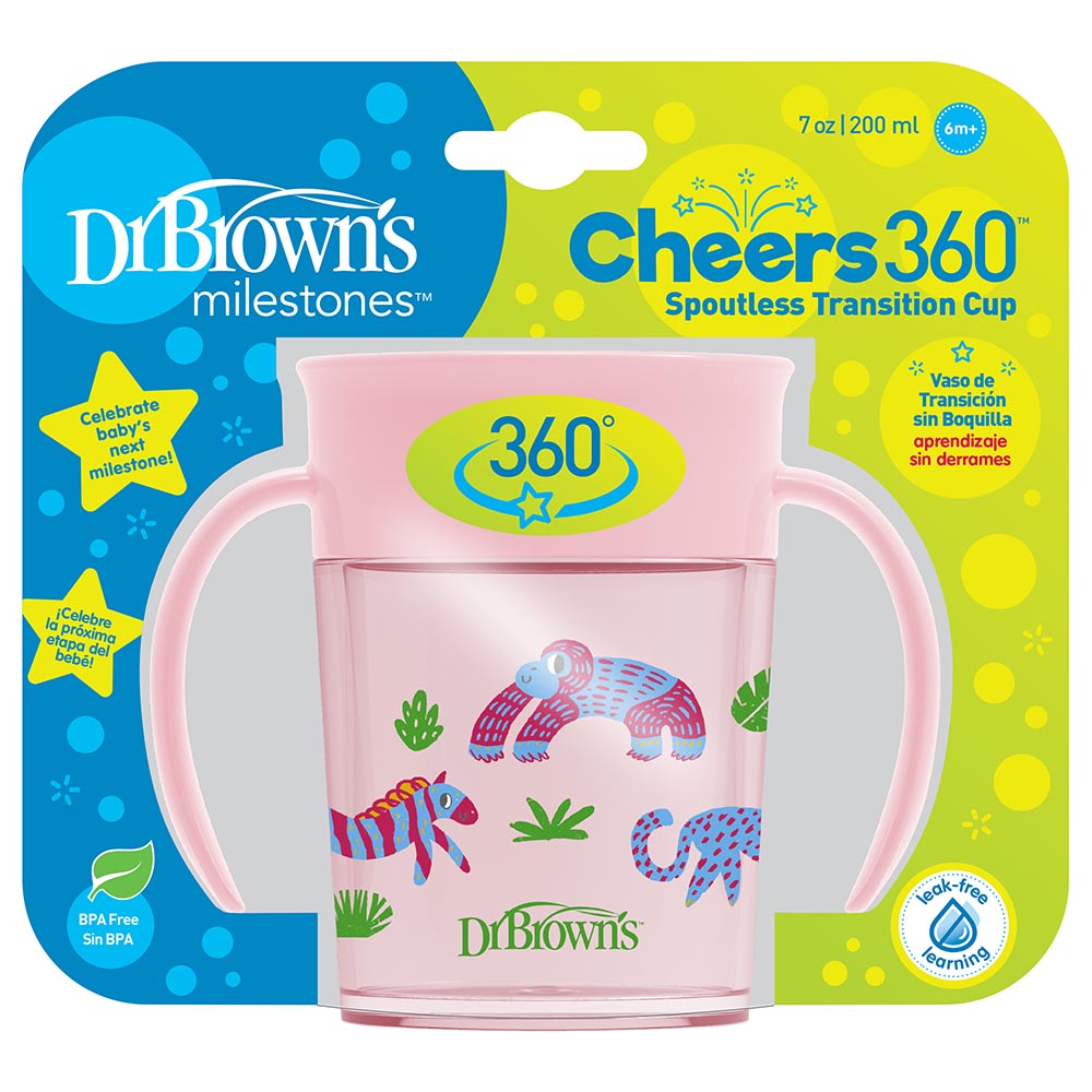 Dr. Brown's - Smooth Wall Cheers 360 Cup with Handles - 200ml - Pink Deco