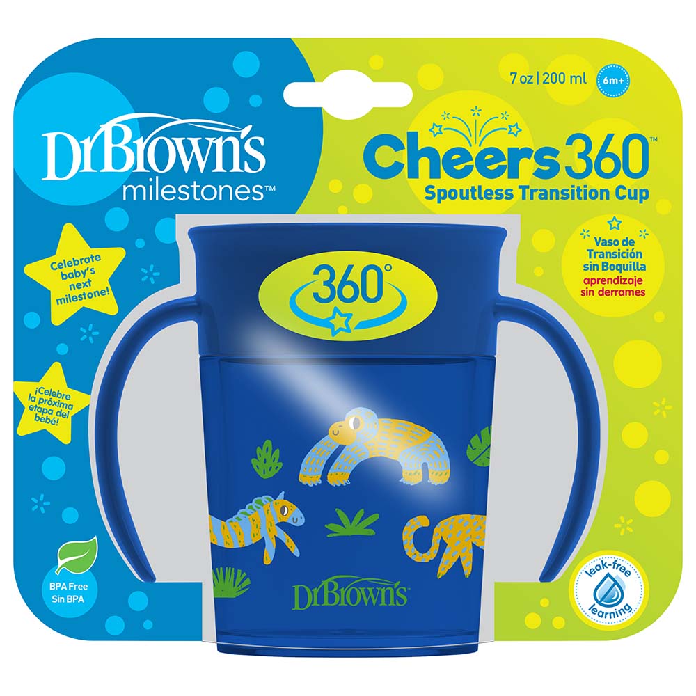 Dr. Brown's - Smooth Wall Cheers 360 Cup with Handles - 200ml - Blue Deco