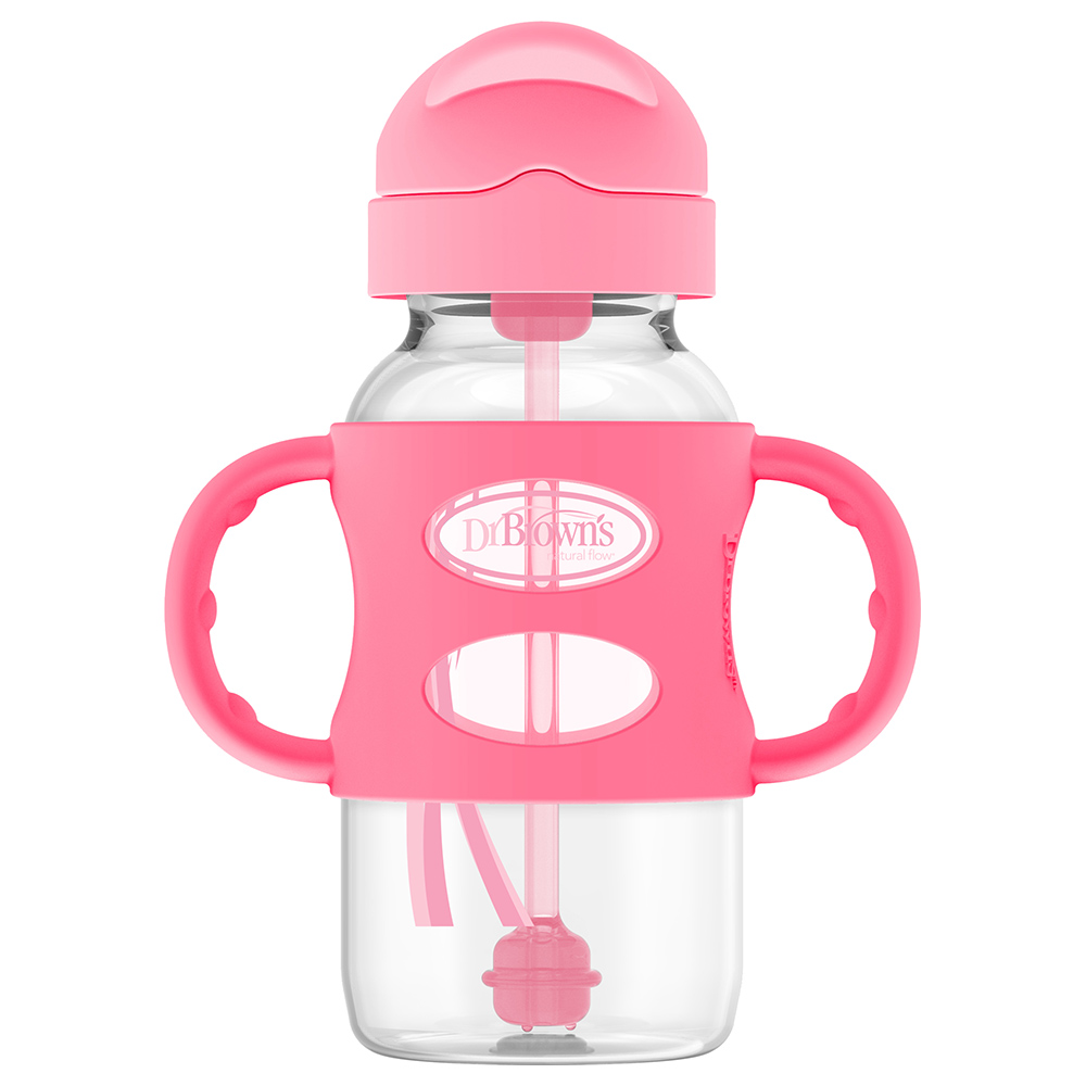 Dr. Brown's - Sippy Straw Bottle with Silicone Handles 270ml - Pink