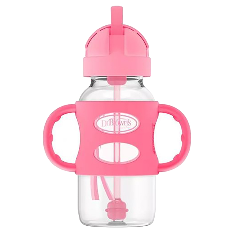 Dr. Brown's - Sippy Straw Bottle with Silicone Handles 270ml - Pink