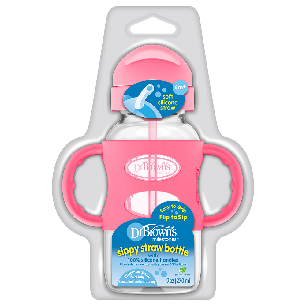 Dr. Brown's - Sippy Straw Bottle with Silicone Handles 270ml - Pink