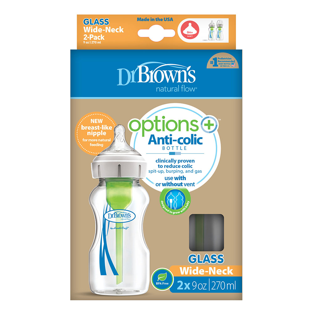 Dr. Brown's - Glass Wide-Neck Options+ Bottle - 270ml - Pack Of 2