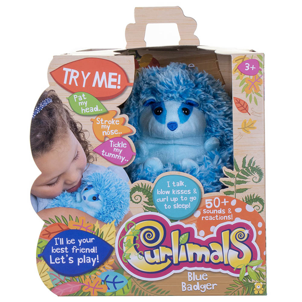 Golden Bear - Curlimals The Badger Interactive Badger Soft Toy - Blue