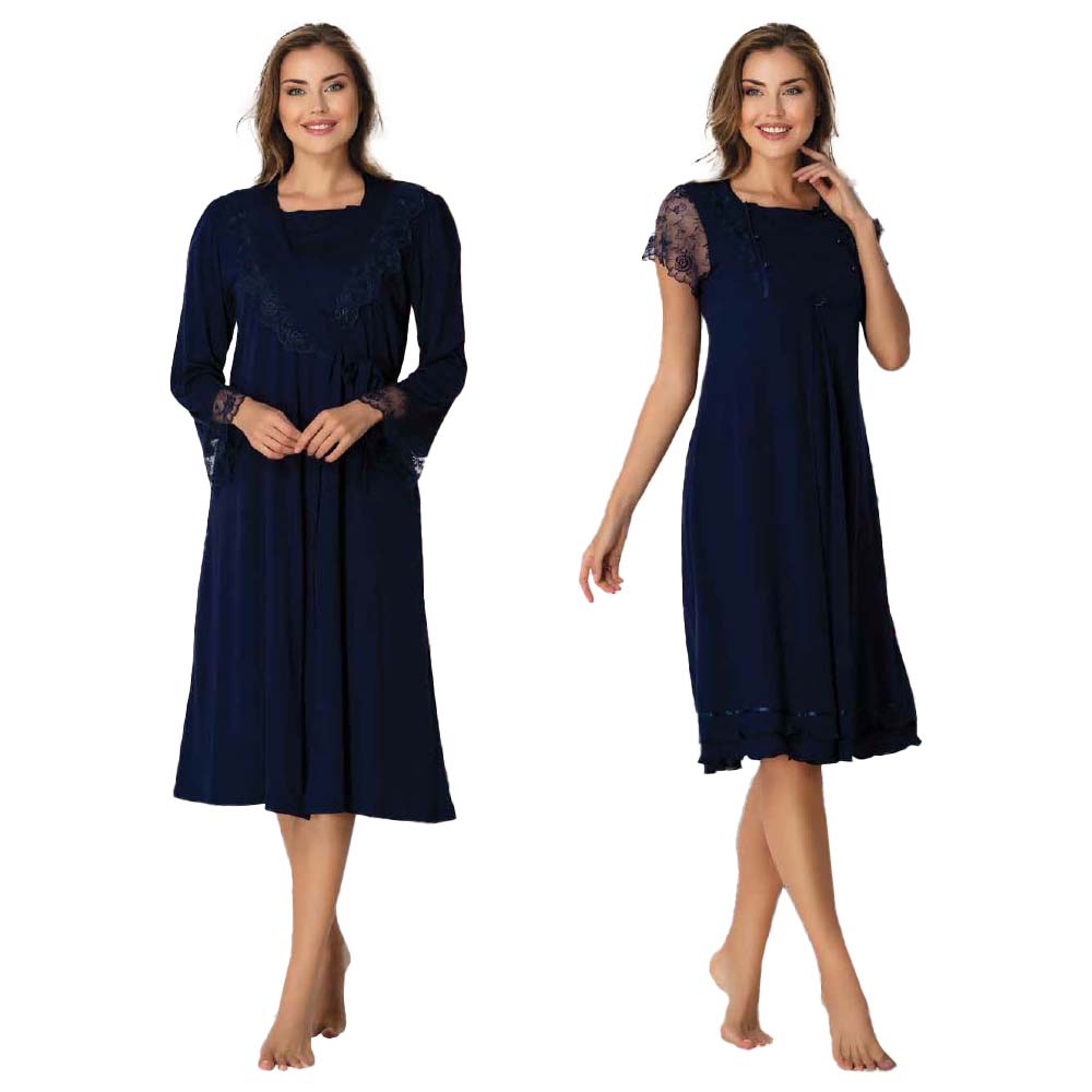 Mini Plum - 2pc-set - Lace Maternity Nightwear with Robe - Navy