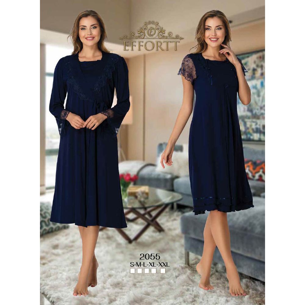 Mini Plum - 2pc-set - Lace Maternity Nightwear with Robe - Navy