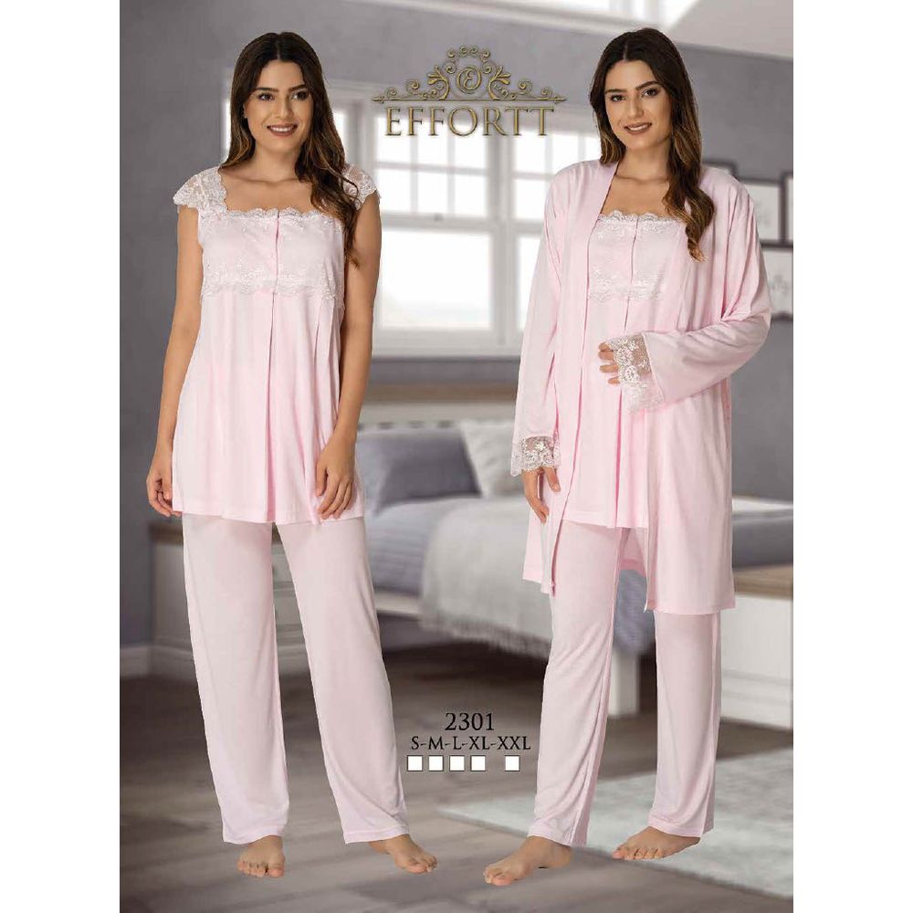 Mini Plum - 3pc-set - Lace Details Maternity Pajama Set - Pink