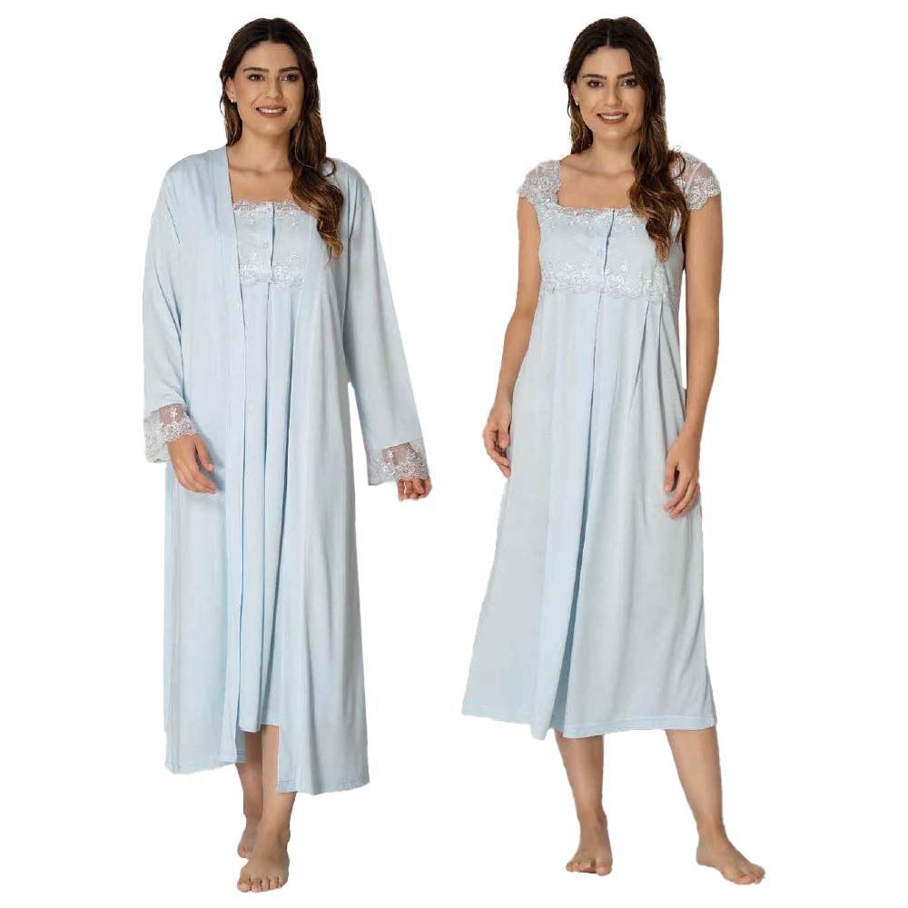 Mini Plum - 2pc-set - Maternity Nightie with Robe - Blue
