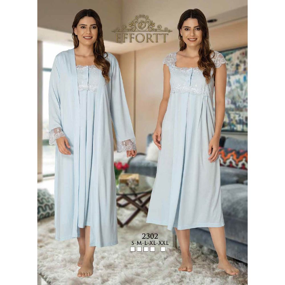 Mini Plum - 2pc-set - Maternity Nightie with Robe - Blue