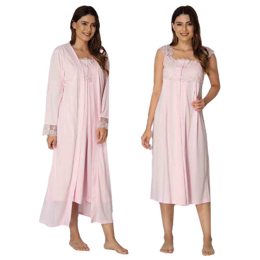 Mini Plum - 2pc-set - Maternity Nightie with Robe - Pink