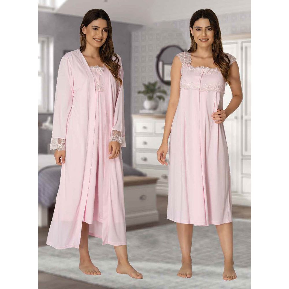 Mini Plum - 2pc-set - Maternity Nightie with Robe - Pink