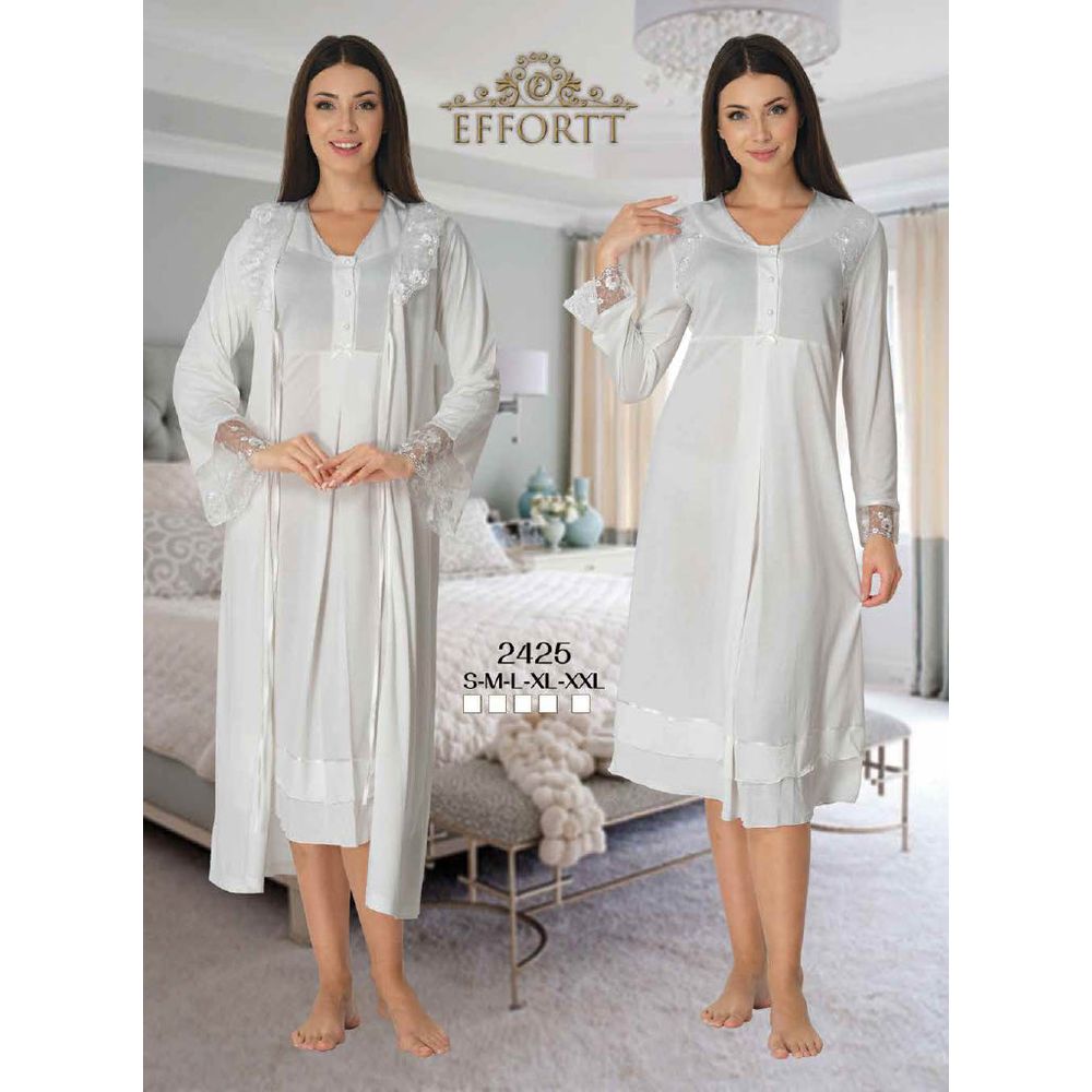 Mini Plum - 2pc-set - Lace Maternity Nightwear - White