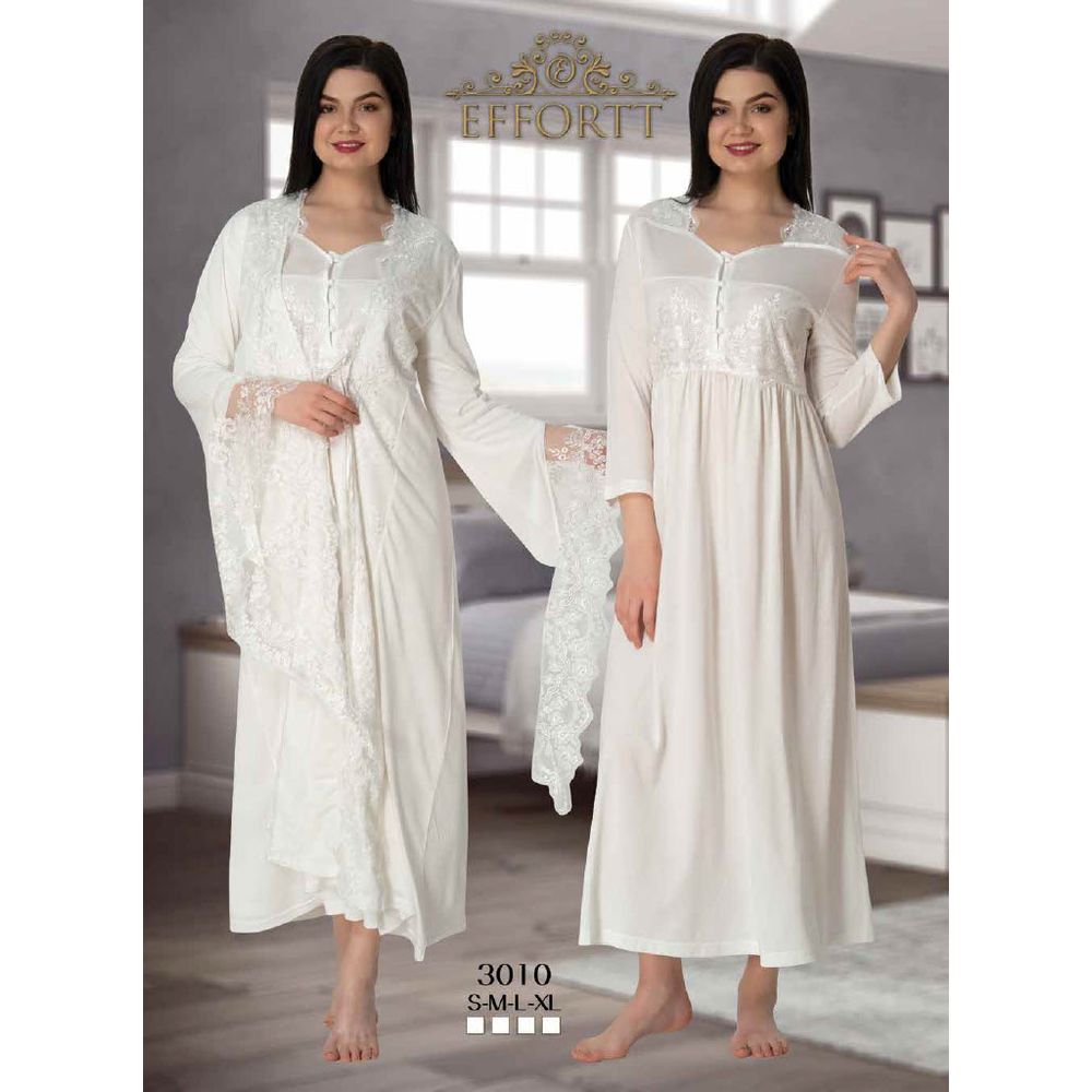Mini Plum - 2pc-set - Lace Maternity Nightie Set - White