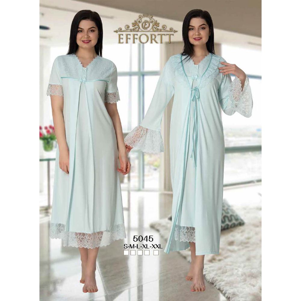 Mini Plum - 2pc-set - Lace Maternity Nightie & Robe - Blue