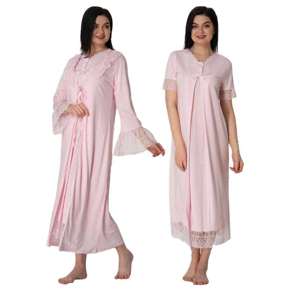 Mini Plum - 2pc-set - Maternity Nightie & Robe with Lace - Pink