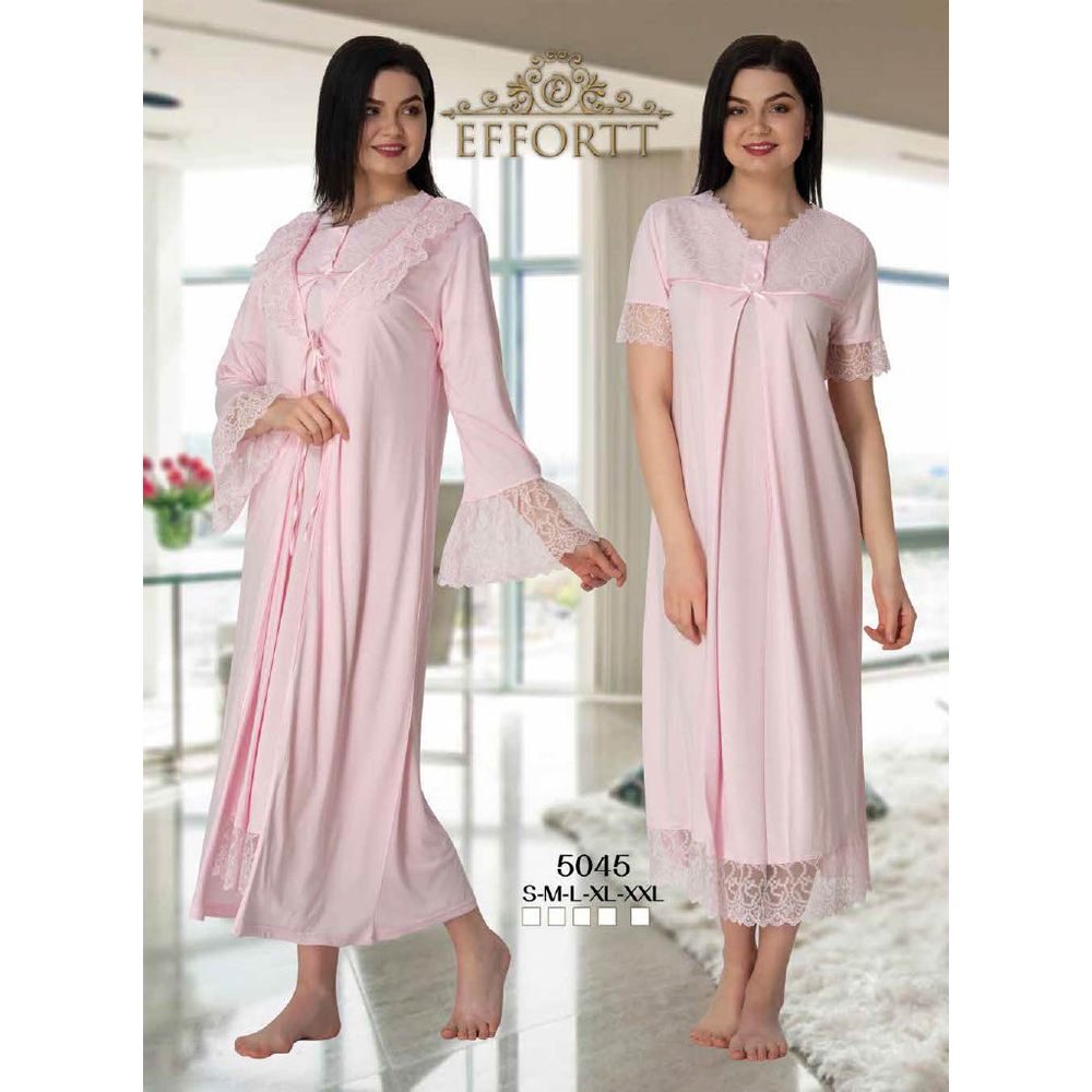 Mini Plum - 2pc-set - Maternity Nightie & Robe with Lace - Pink