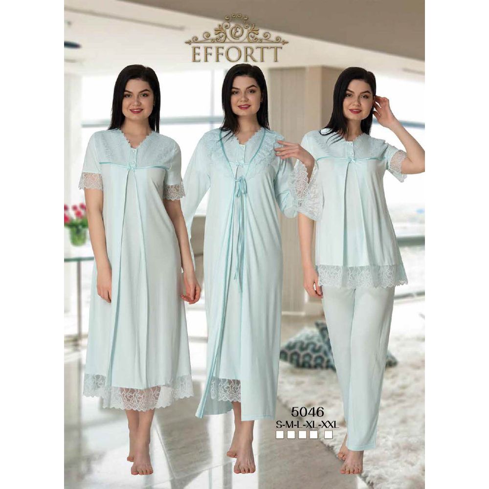 Mini Plum - 4pc-set - Lace Detail Maternity Nightwear Set - Blue