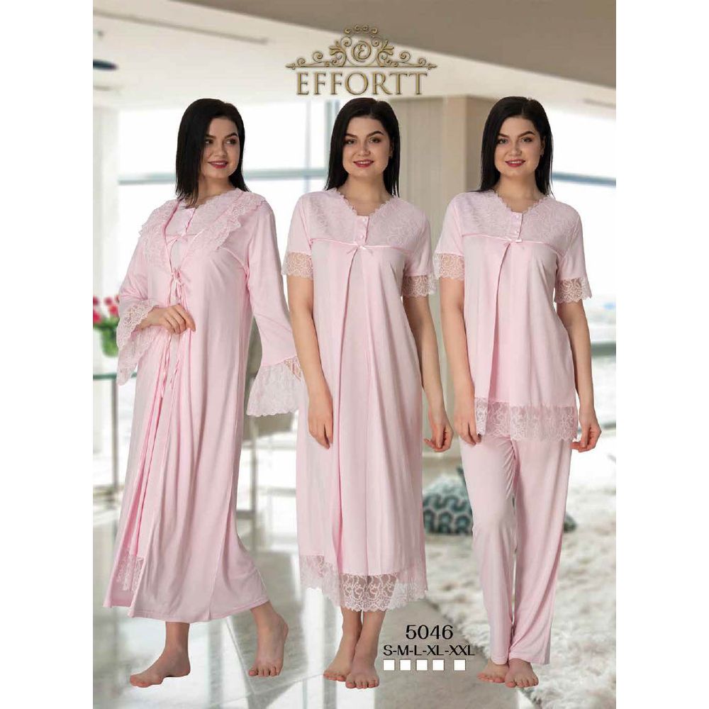 Mini Plum - 4pc-set - Lace Detail Maternity Nightwear Set - Pink
