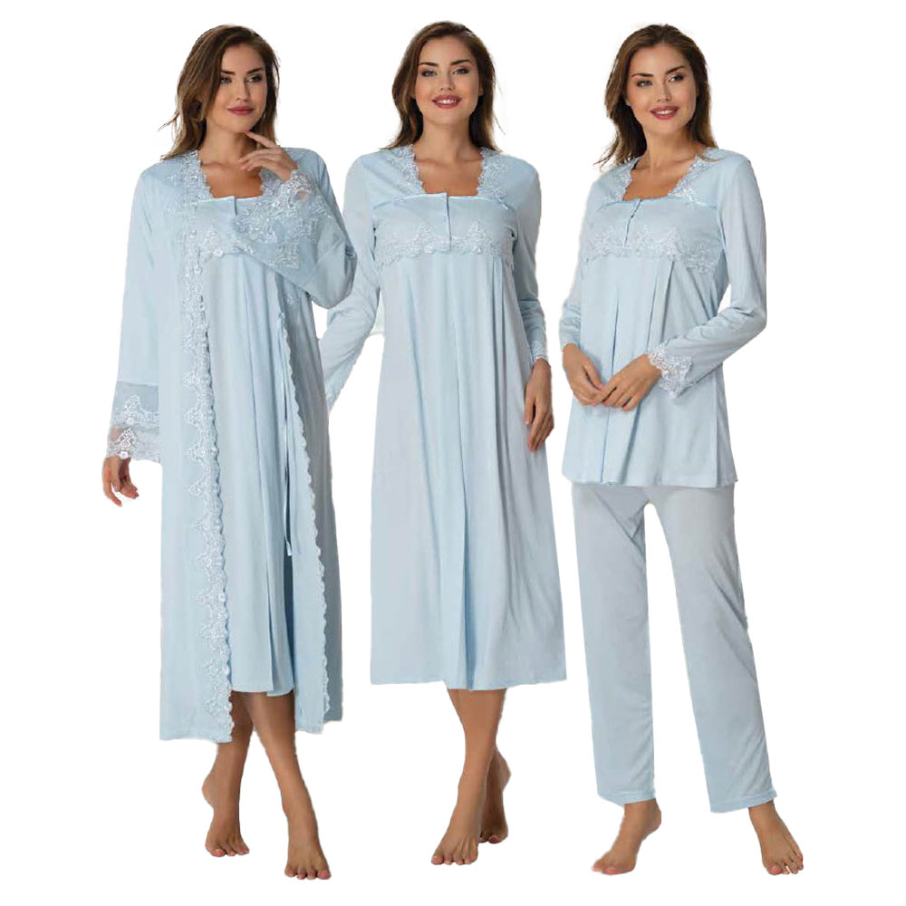Mini Plum - 4pc-set - Maternity Nightwear with Lace Detail - Blue