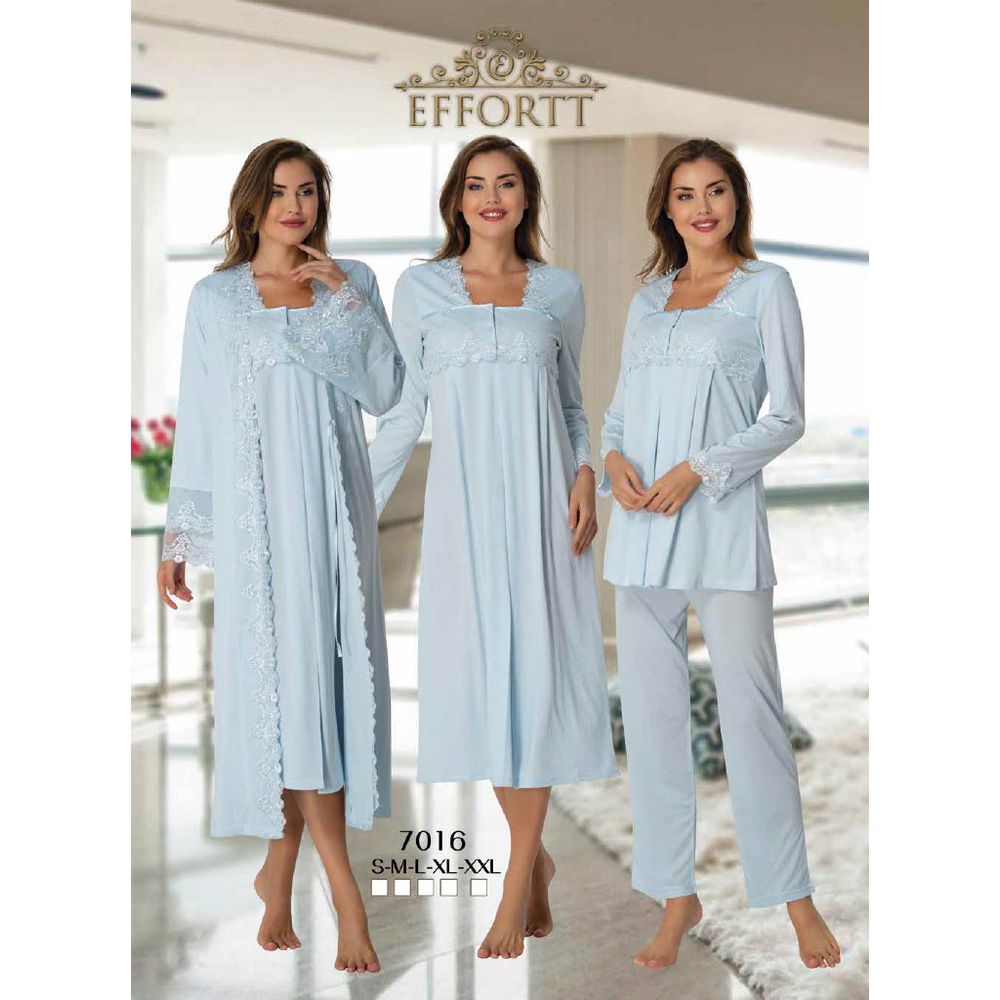 Mini Plum - 4pc-set - Maternity Nightwear with Lace Detail - Blue