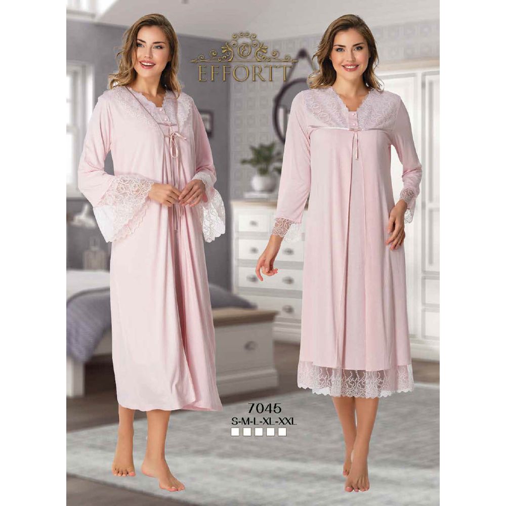 Mini Plum - Lace Maternity Nightie & Robe - Pink