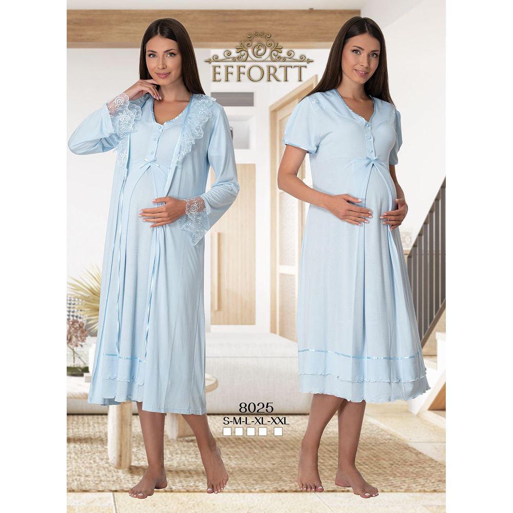 Mini Plum - 2pc-Set Lace Maternity Nightie with Robe - Blue