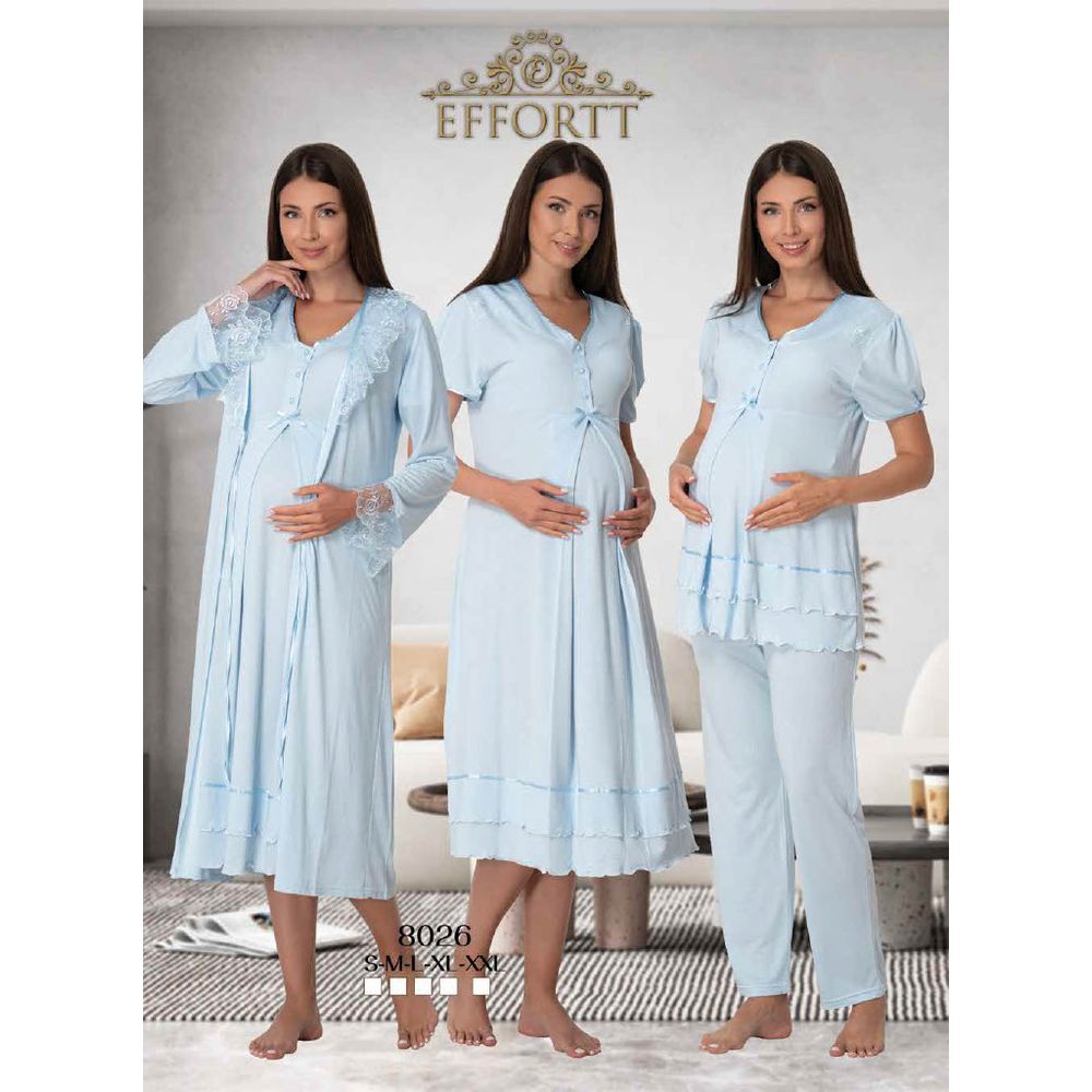 Mini Plum - 4pc-set - Maternity Nightwear & Robe - Blue