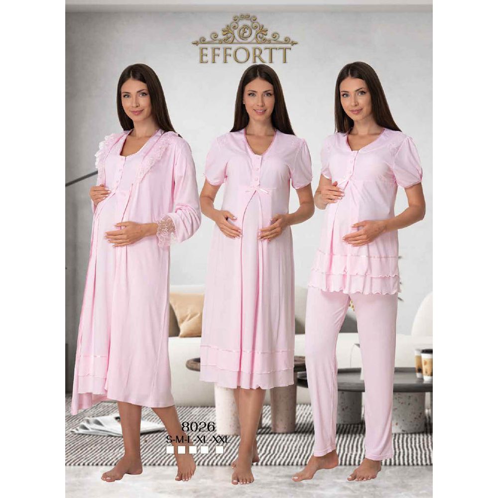 Mini Plum - 4pc-set - Maternity Nightwear & Robe - Pink