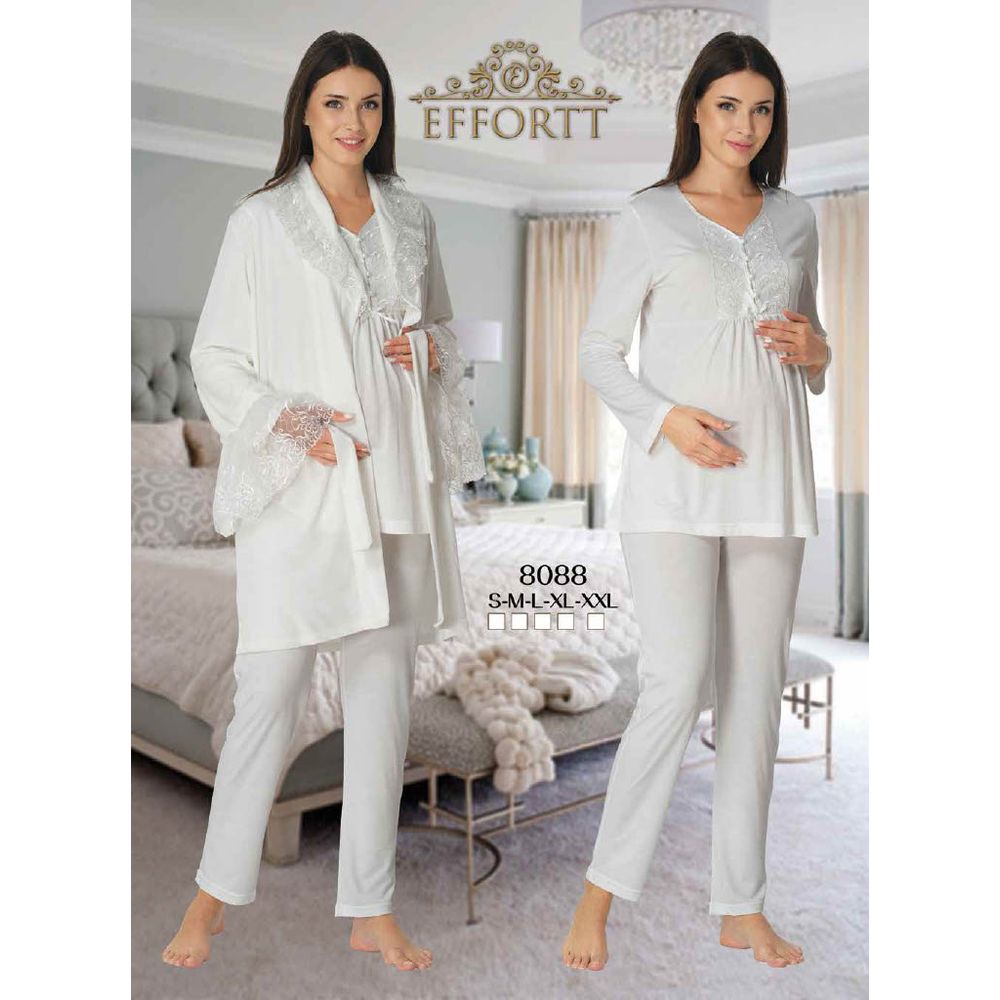 Mini Plum - 3pc-set - Lace Maternity PJ & Robe - White