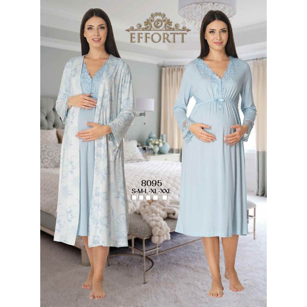 Mini Plum - 2pc-set - Maternity Nightie & Robe Set - Blue