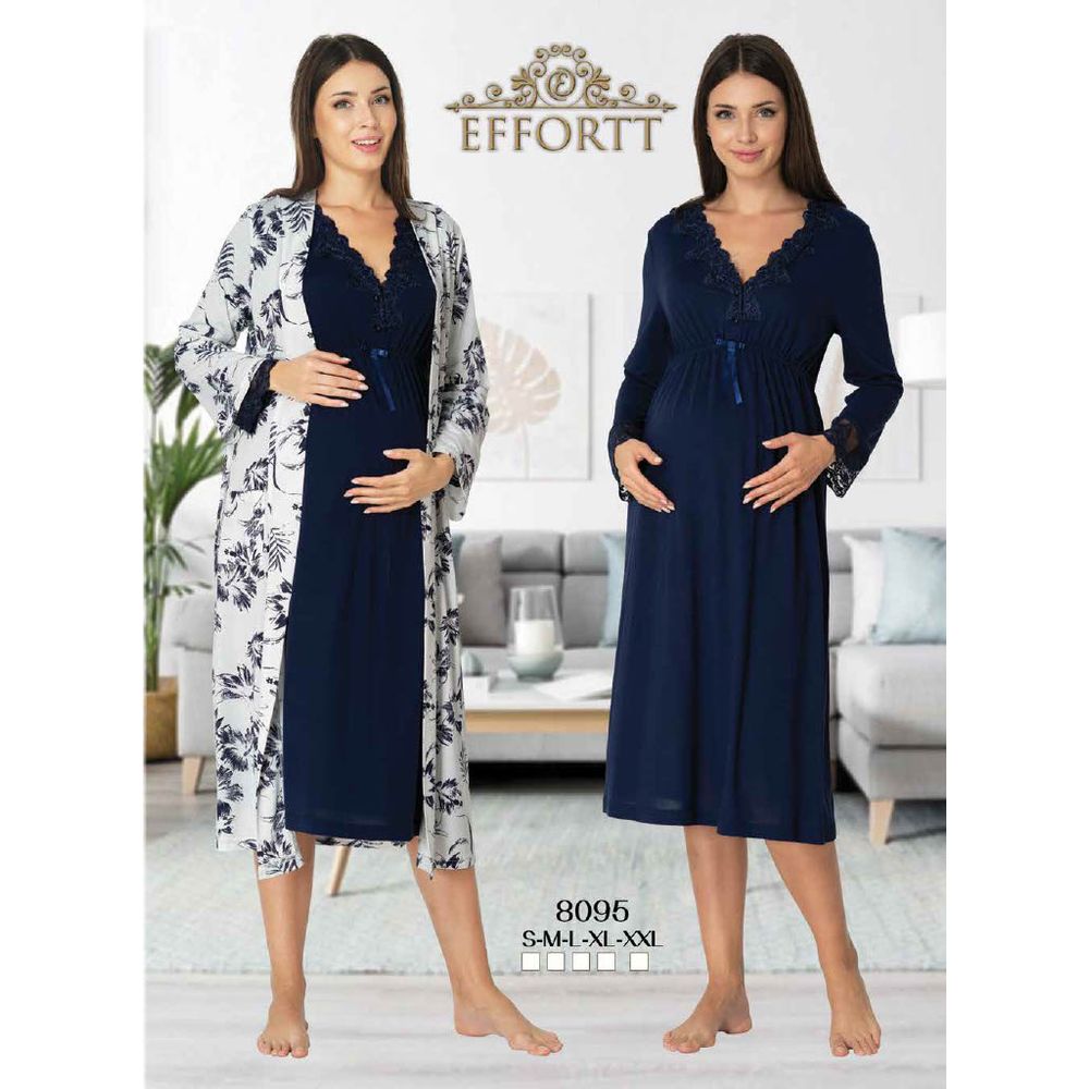 Mini Plum - 2pc-set - Maternity Nightie & Robe Set - Navy