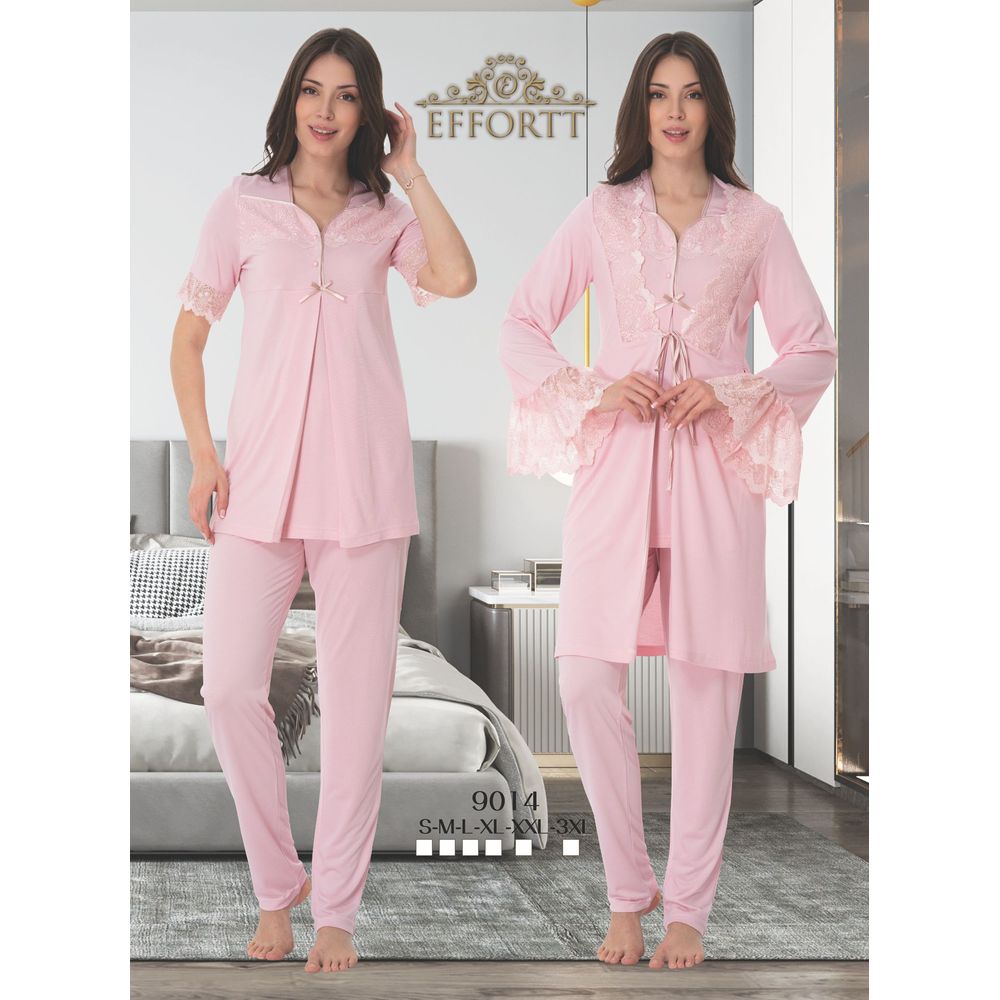Mini Plum - 3pc-Set - Lace Maternity Pajamas & Robe - Pink