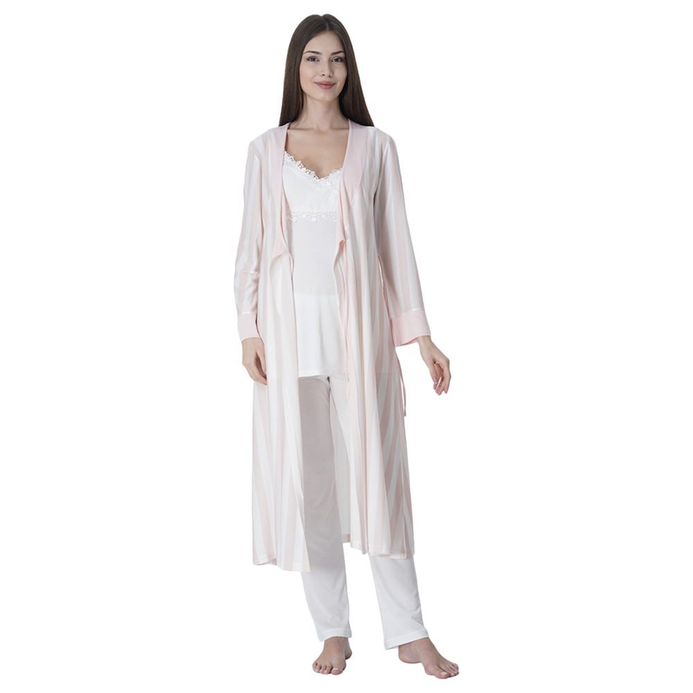 Mini Plum - 3pc-Set - Maternity Pjyamas with Striped Robe - Pink
