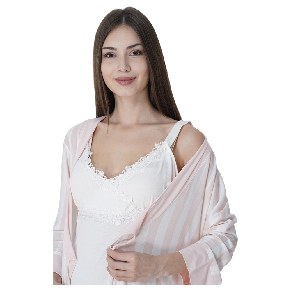 Mini Plum - 3pc-Set - Maternity Pjyamas with Striped Robe - Pink