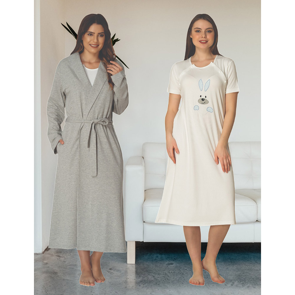 Mini Plum - 2pc-Set - Maternity Nightwear with Lace Details - Grey