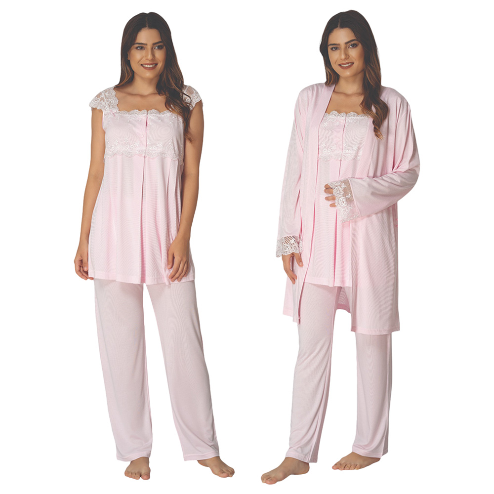 Mini Plum - 3pc-Set - Maternity Pjyamas with Lace Neckline - Pink