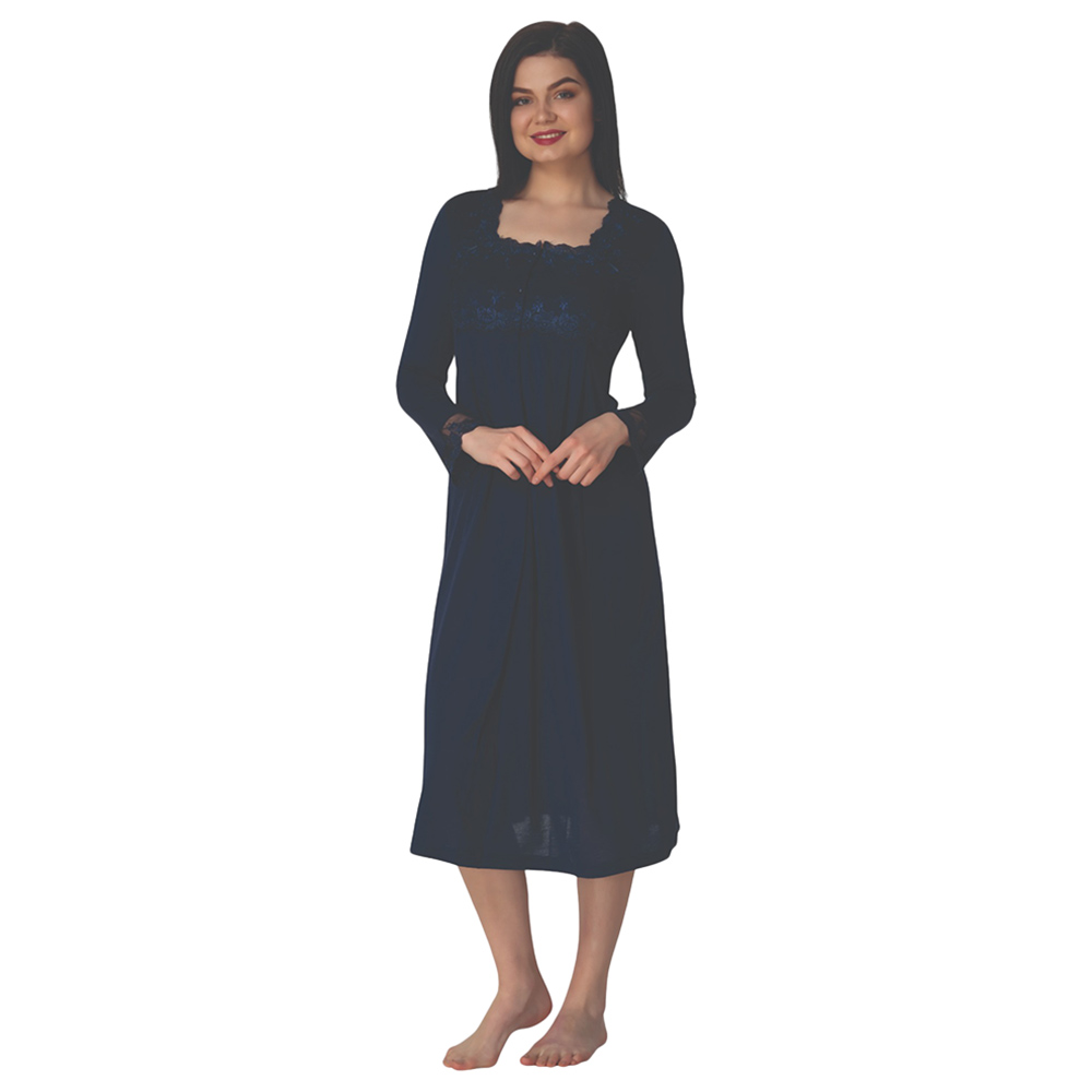 Mini Plum - Maternity/Breastfeeding Nightie with Lace Sleeves - Navy