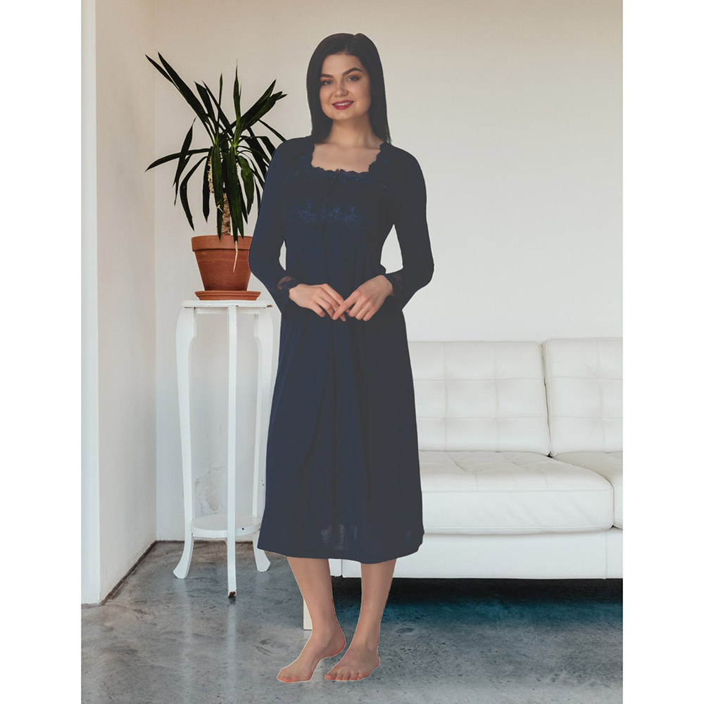 Mini Plum - Maternity/Breastfeeding Nightie with Lace Sleeves - Navy