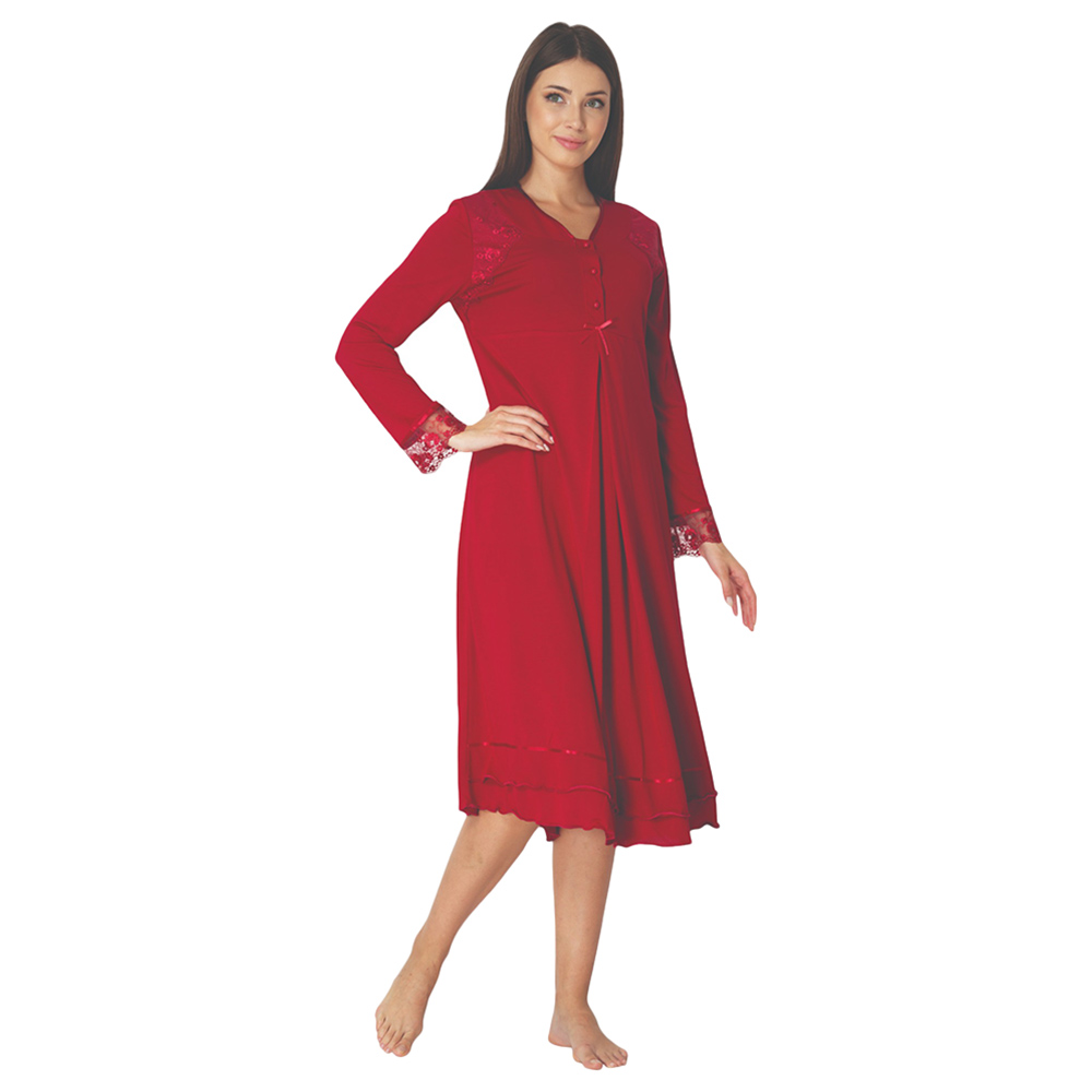 Mini Plum - Maternity/Breastfeeding Nightie with Lace Sleeves - Red